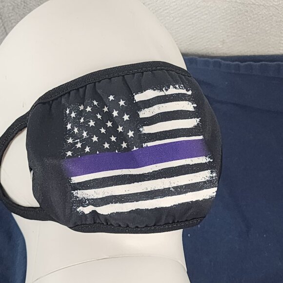Purple White and Black Police Blue Line American Flag Light Reusable Face Mask - Picture 5 of 16